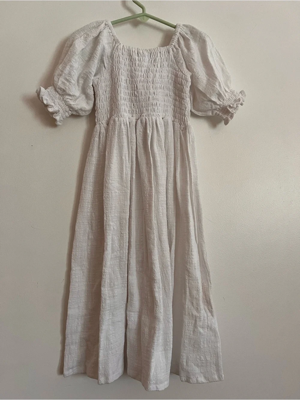 NEW Illoura the Label Smocked White Puff Sleeve Maxi Dress